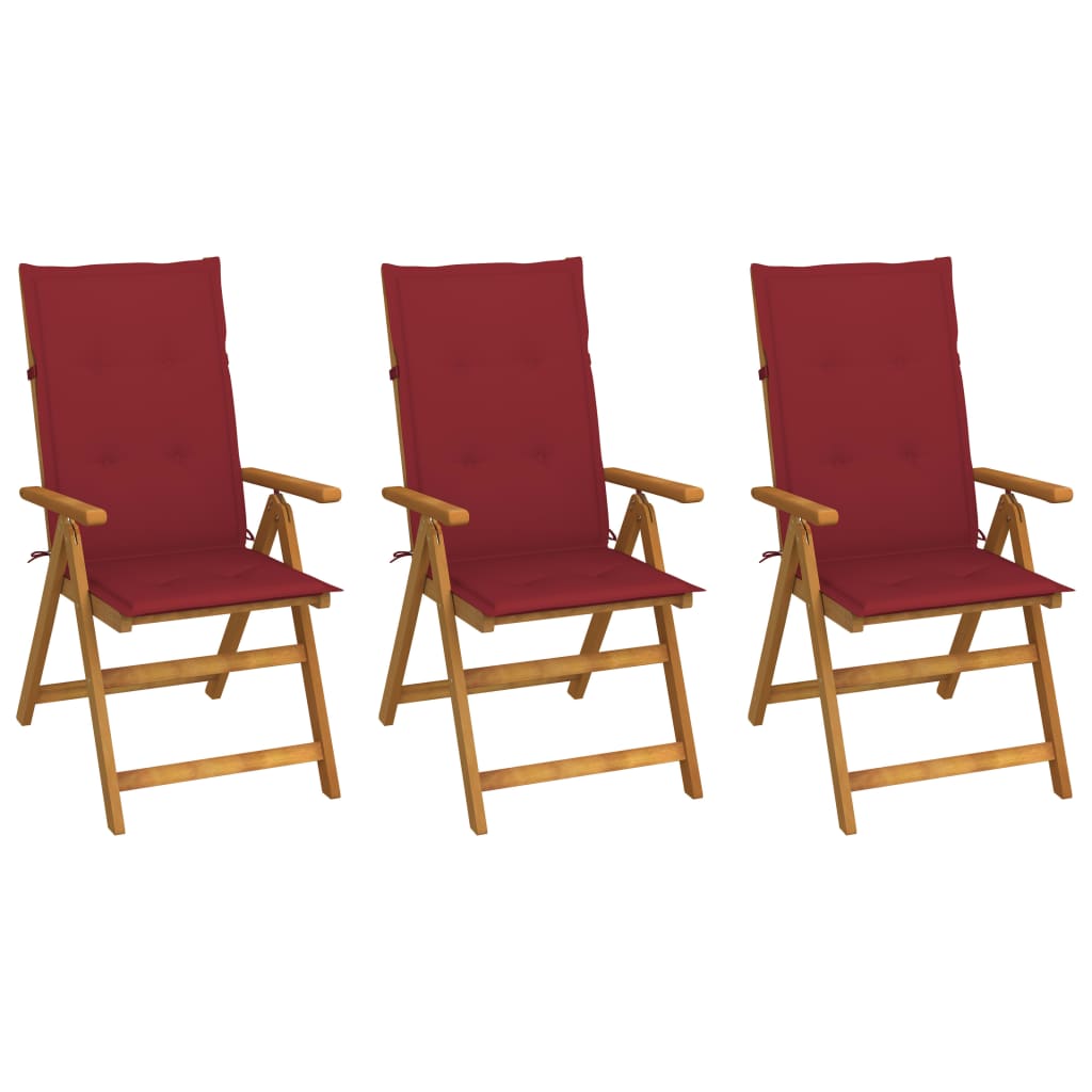 vidaXL Skladacie záhradné stoličky s podložkami 3 ks akáciový masív