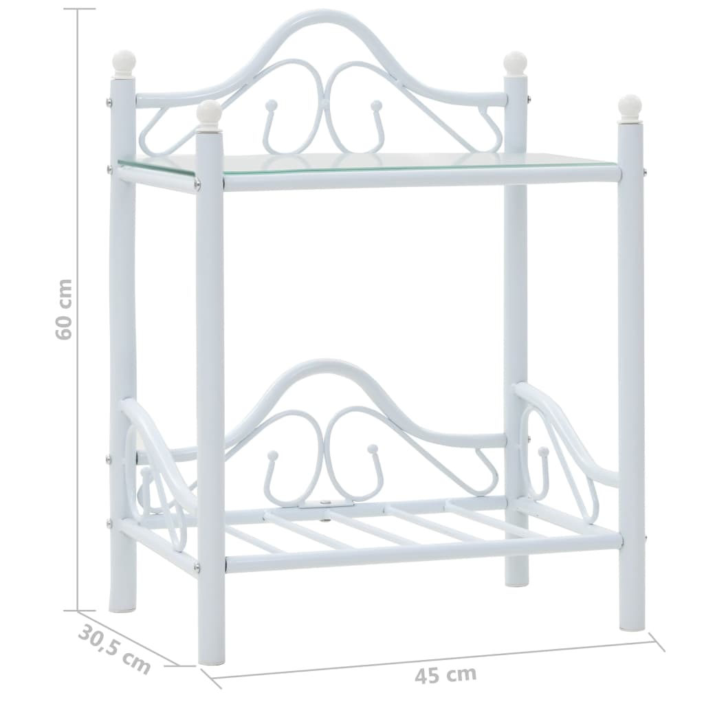 vidaXL Nočný stolík, oceľ a tvrdené sklo, 45x30,5x60 cm, biely