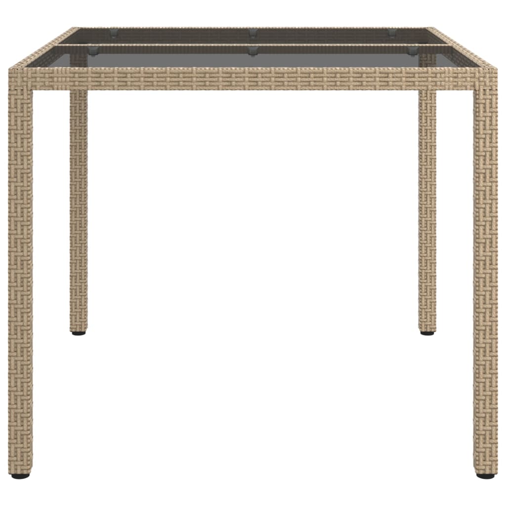 vidaXL Záhradný stôl 90x90x75 cm tvrdené sklo a polyratan béžový