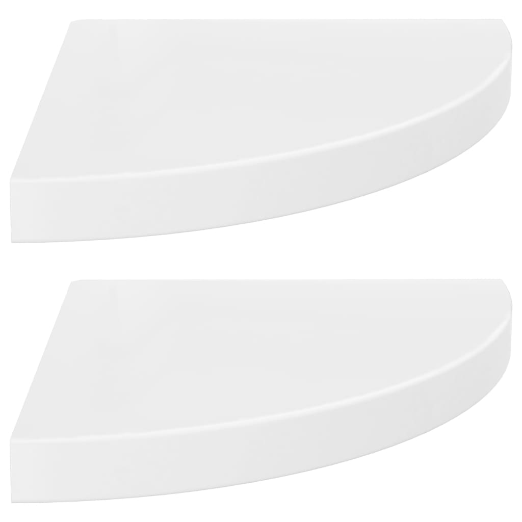 vidaXL Plávajúce rohové police 2 ks, lesklé biele 35x35x3,8 cm, MDF