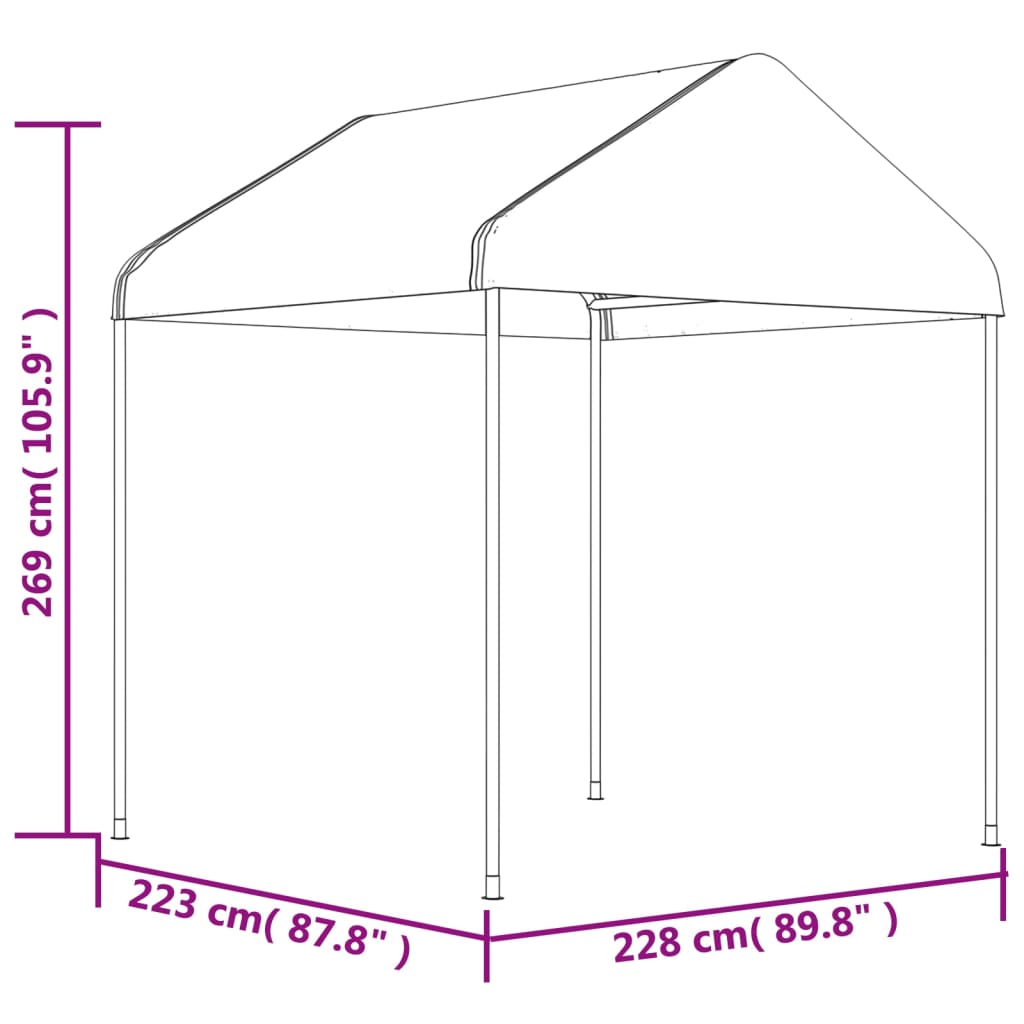 vidaXL Altánok so strechou, biely 2,28x2,23x2,69 m, polyetylén