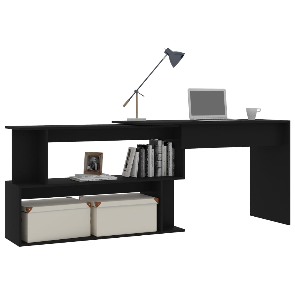 vidaXL Rohový stôl, čierny 200x50x76 cm, drevotrieska