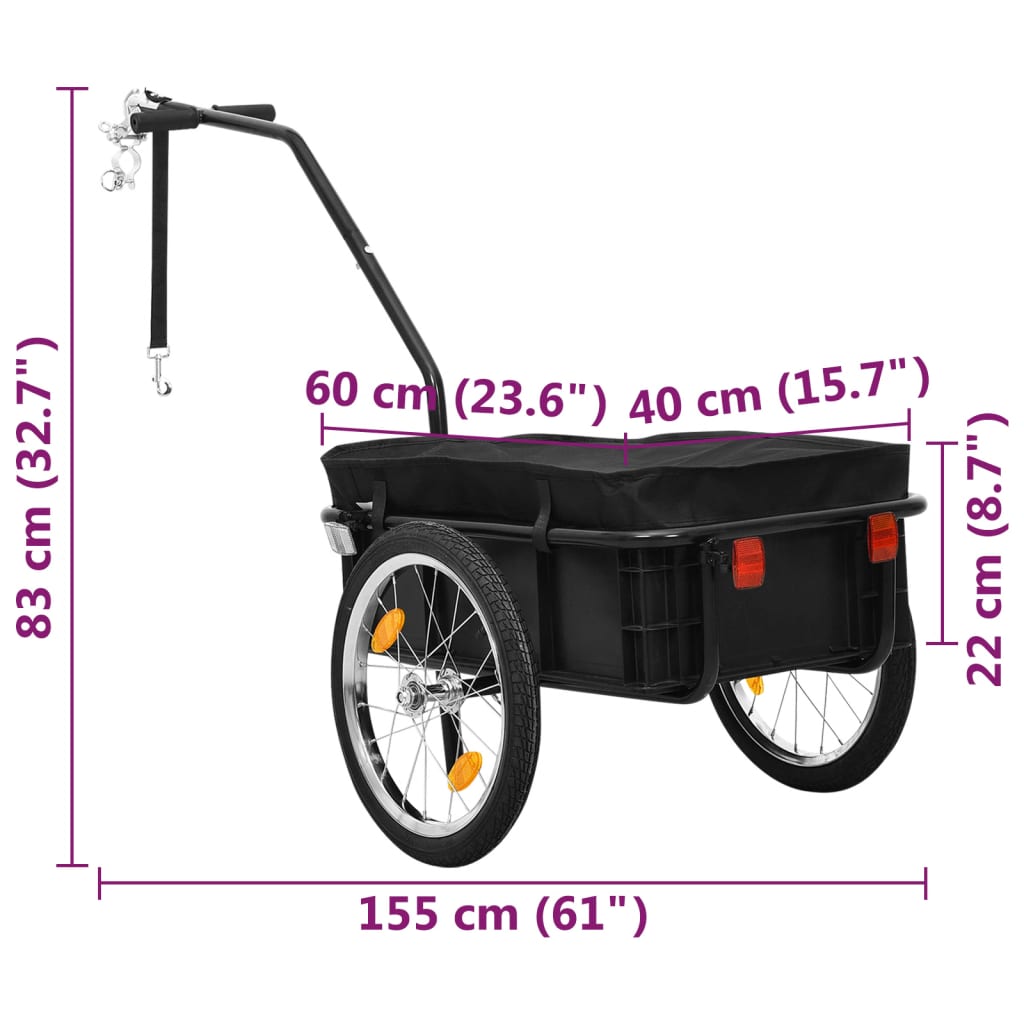 vidaXL Nákladný vozík za bicykel/ručný vozík 155x60x83cm, oceľ, čierny