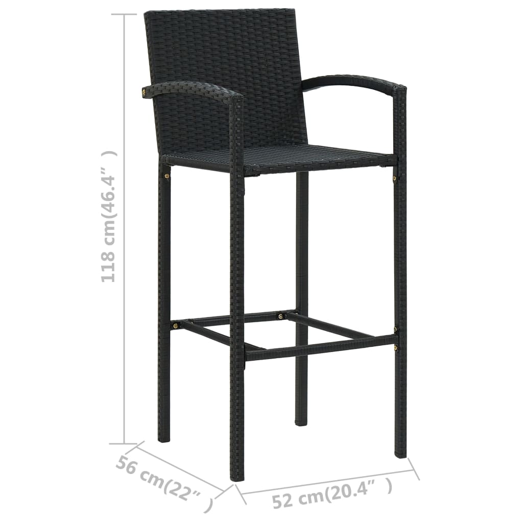 vidaXL Barové stoličky 4 ks čierne polyratan