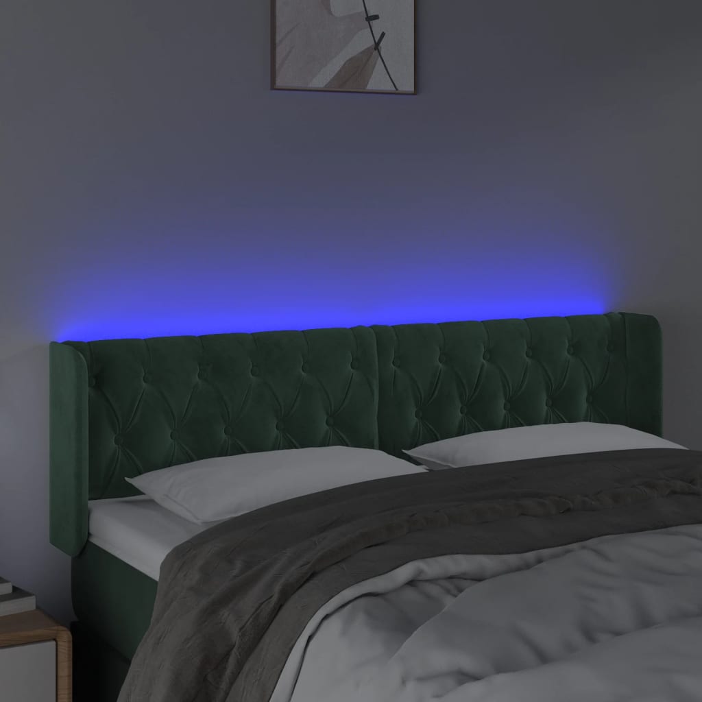vidaXL Čelo postele s LED tmavozelené 163x16x78/88 cm zamat