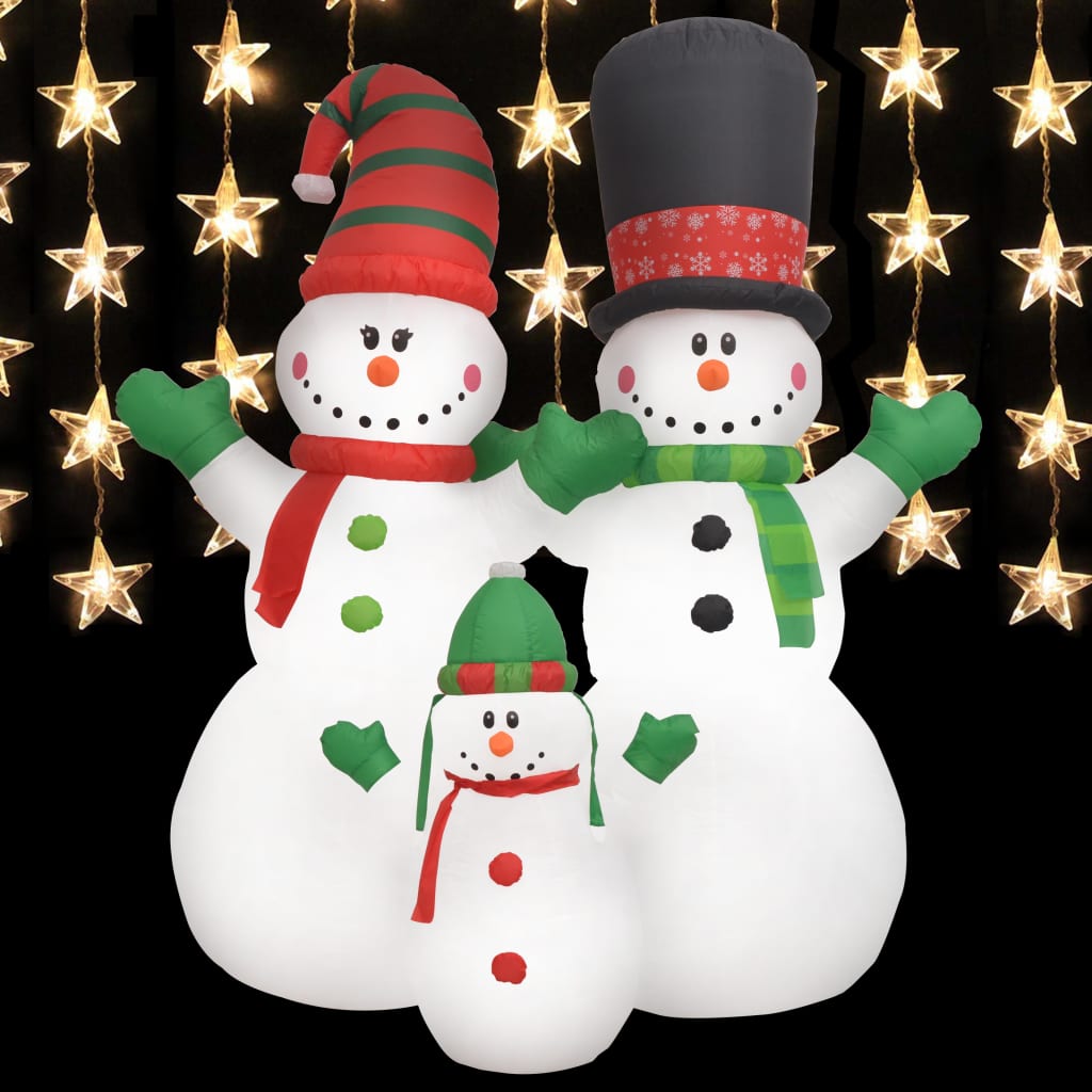 vidaXL Nafukovacie vianočné snehuliaky Santa Family, LED, IP44 240 cm