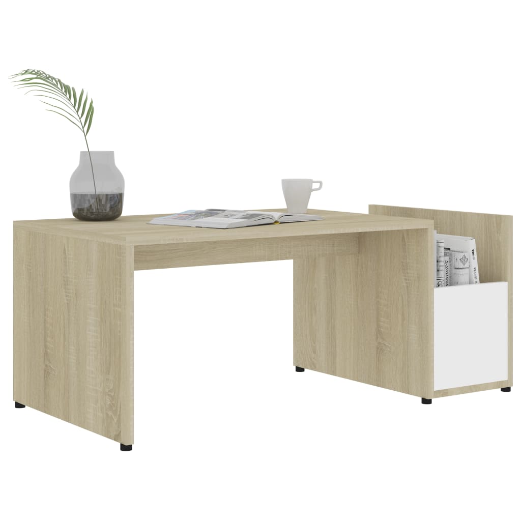 vidaXL Konferenčný stolík biely a dub sonoma 90x45x35 cm drevotrieska