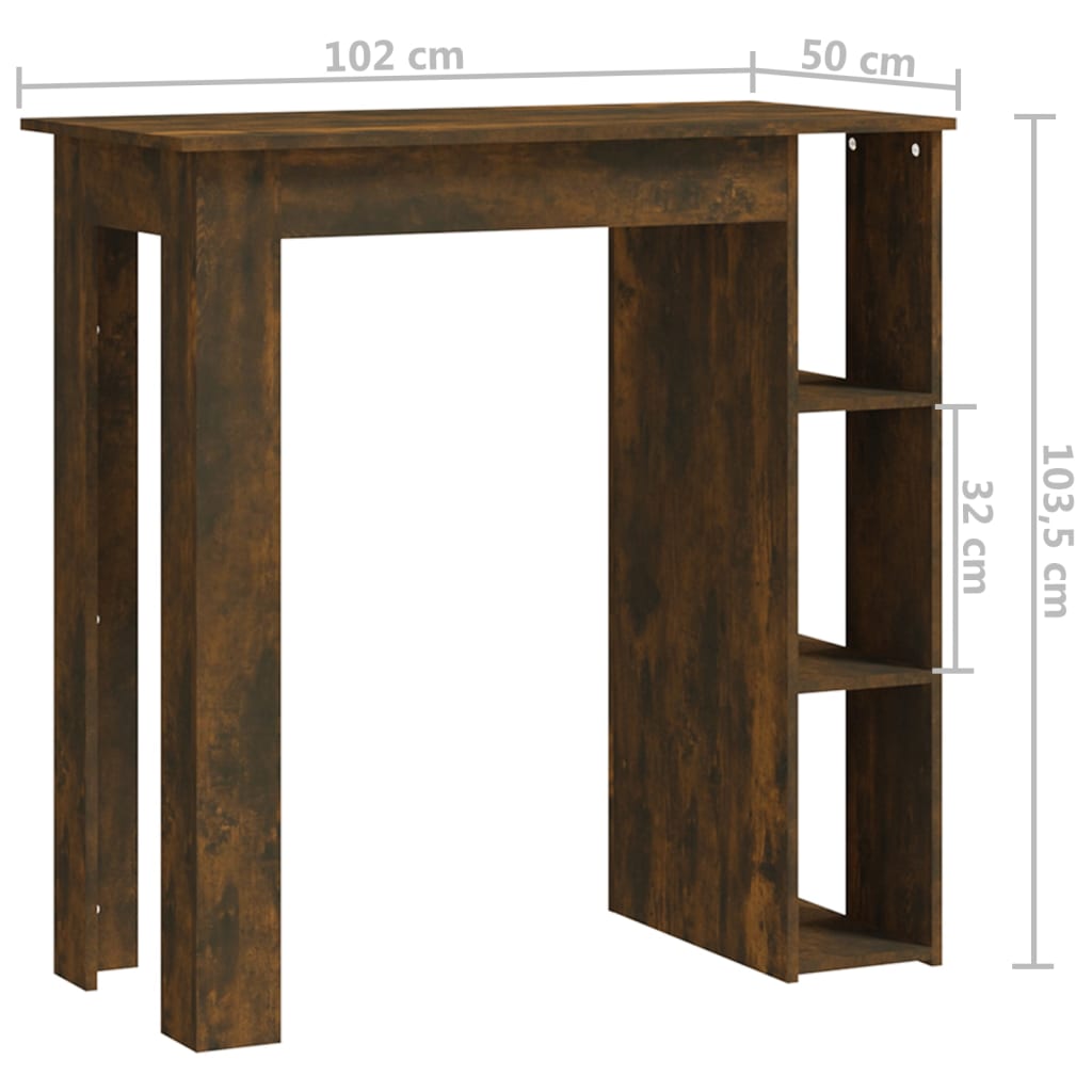 vidaXL Barový stôl s poličkou dymový dub 102x50x103,5 cm drevotrieska