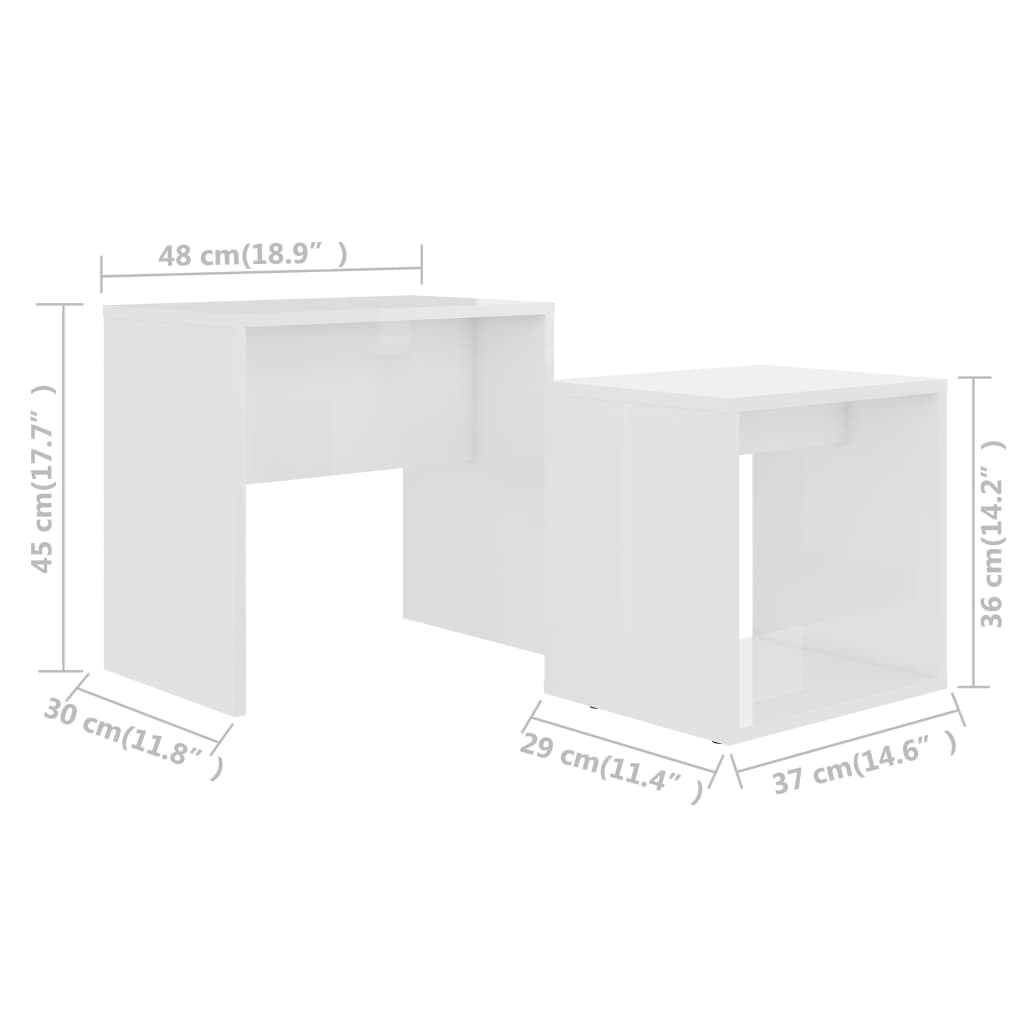 vidaXL Sada konferenčných stolíkov lesklá biela 48x30x45 cm drevotrieska