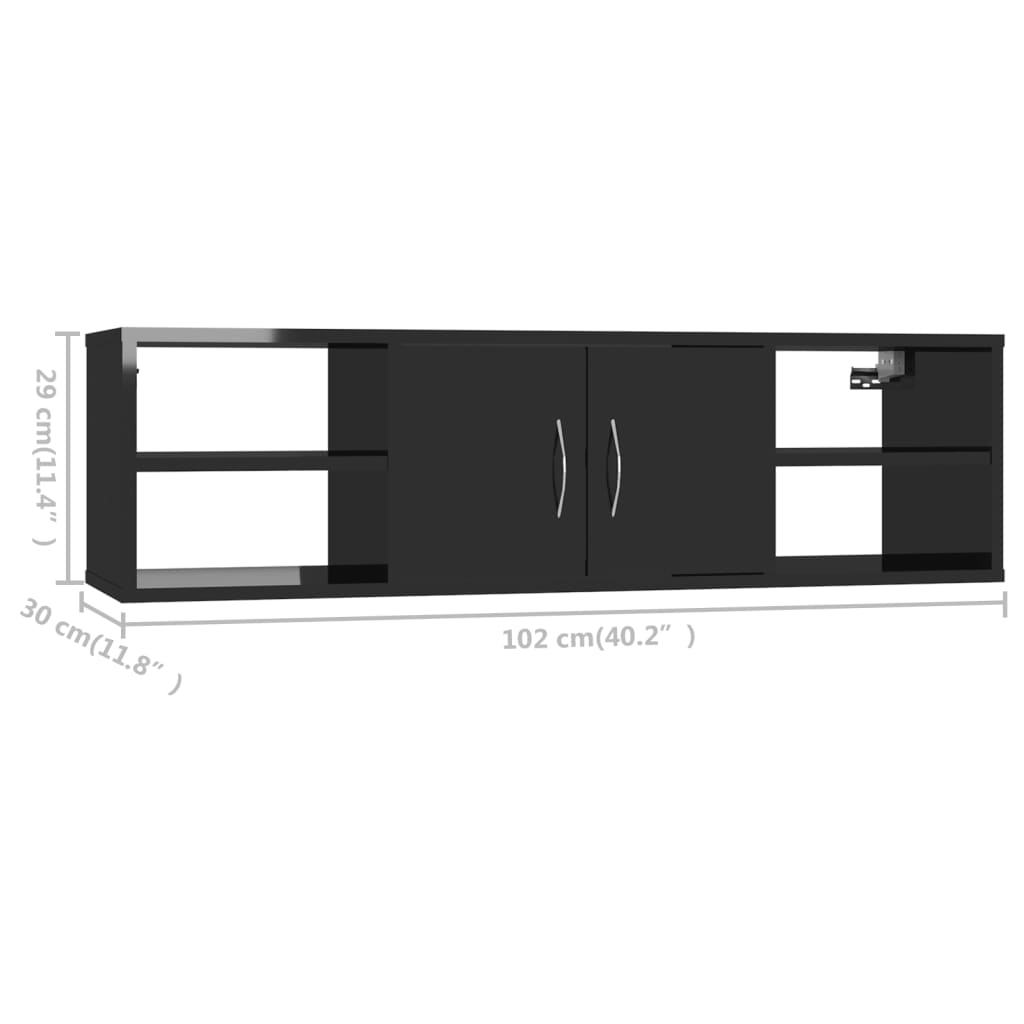 vidaXL Nástenná polica, lesklá čierna 102x30x29 cm, kompozitné drevo