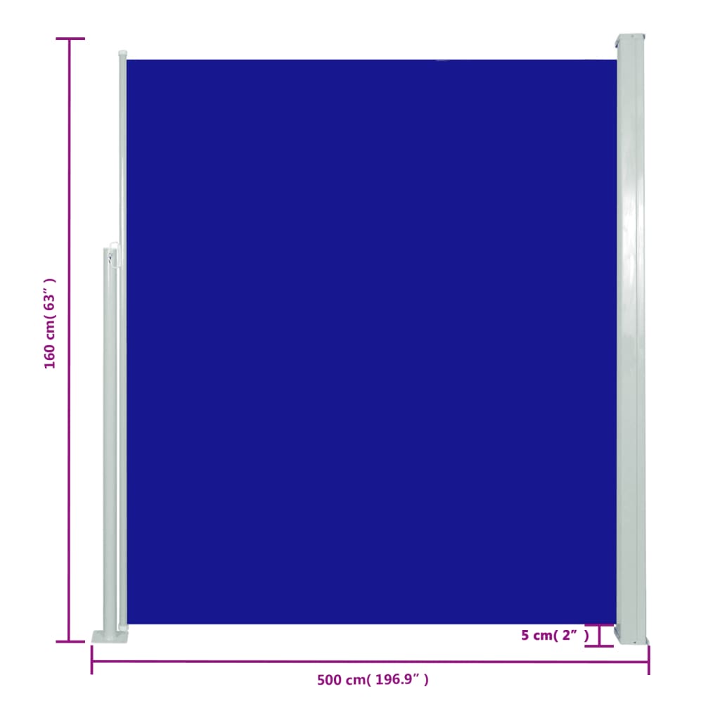 vidaXL Zaťahovacia bočná markíza modrá 160 x 500 cm