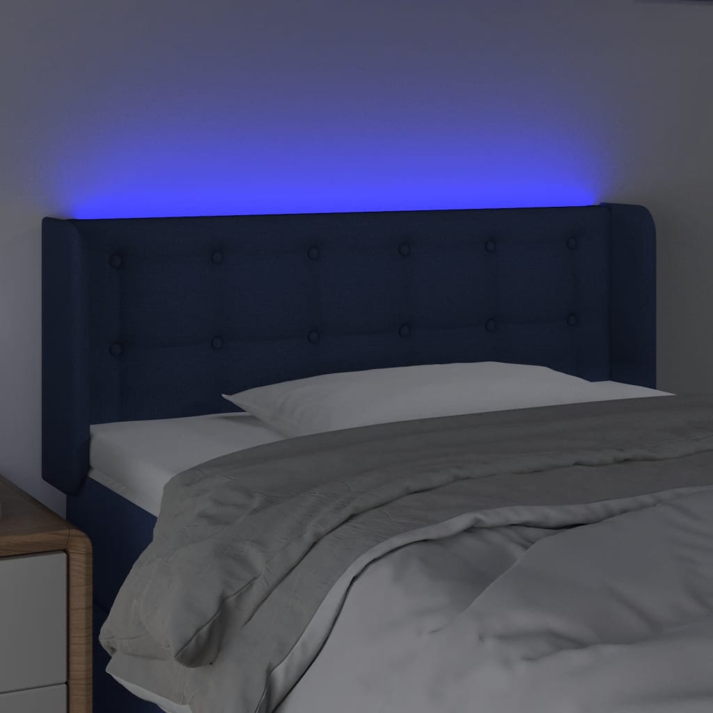 vidaXL Čelo postele s LED modré 103x16x78/88 cm látka
