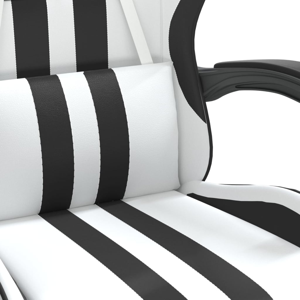 vidaXL Otočná herná stolička s podnožkou biela a čierna umelá koža