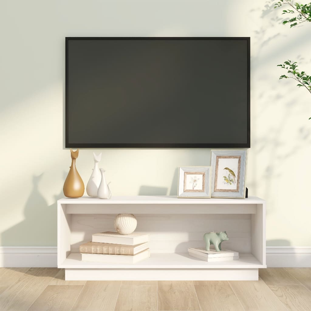 vidaXL TV skrinka biela 90x35x35 cm masívna borovica