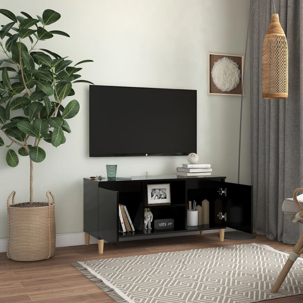 vidaXL TV stolík nohy z masívneho dreva čierny 103,5x35x50cm