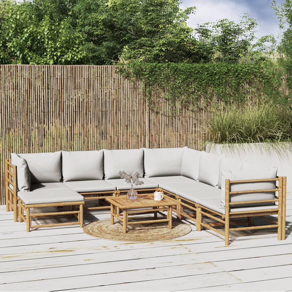 vidaXL 9-dielna záhradná sedacia súprava bledosivé vankúše bambus