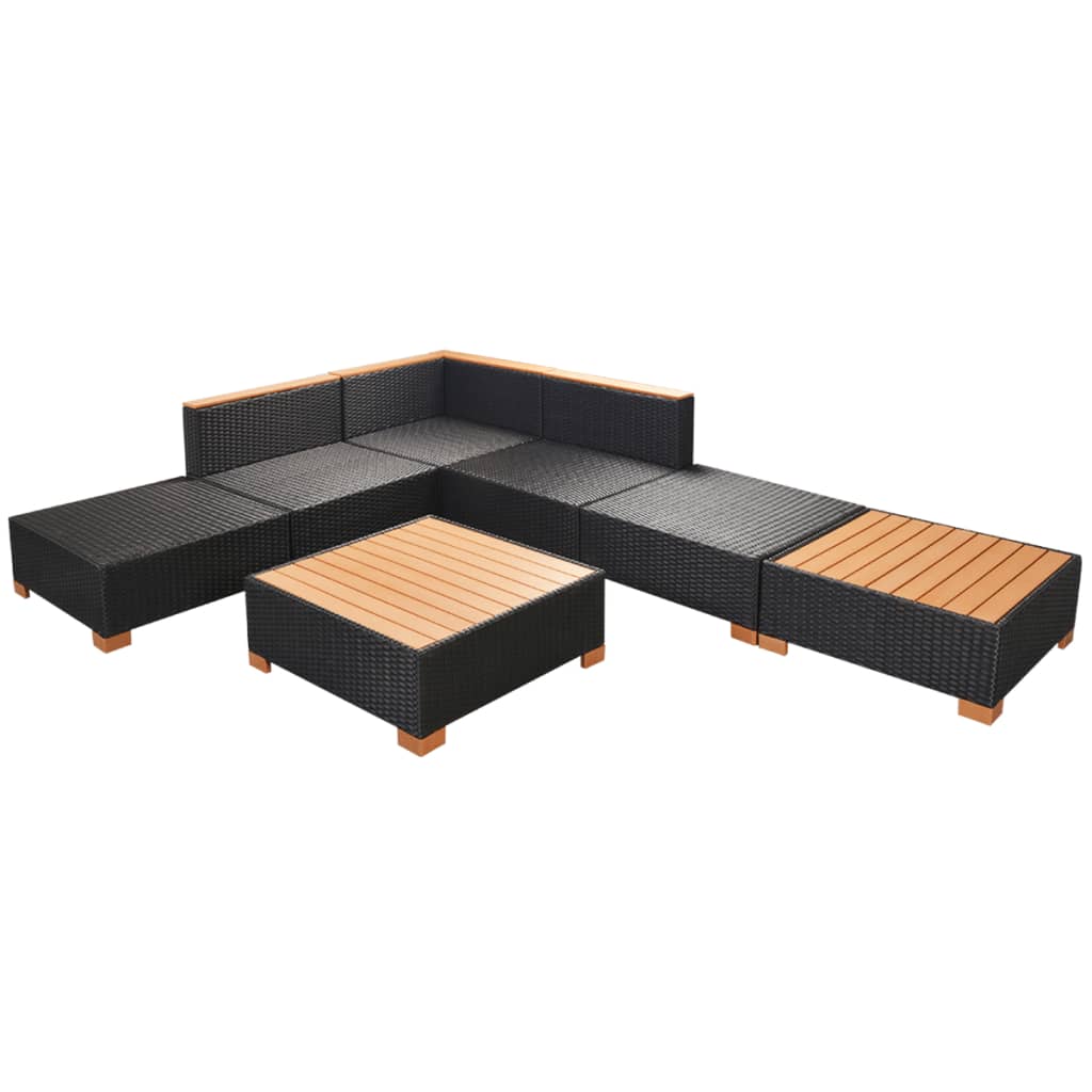 vidaXL 7-dielna záhradná sedacia súprava+podložky, polyratan, čierna