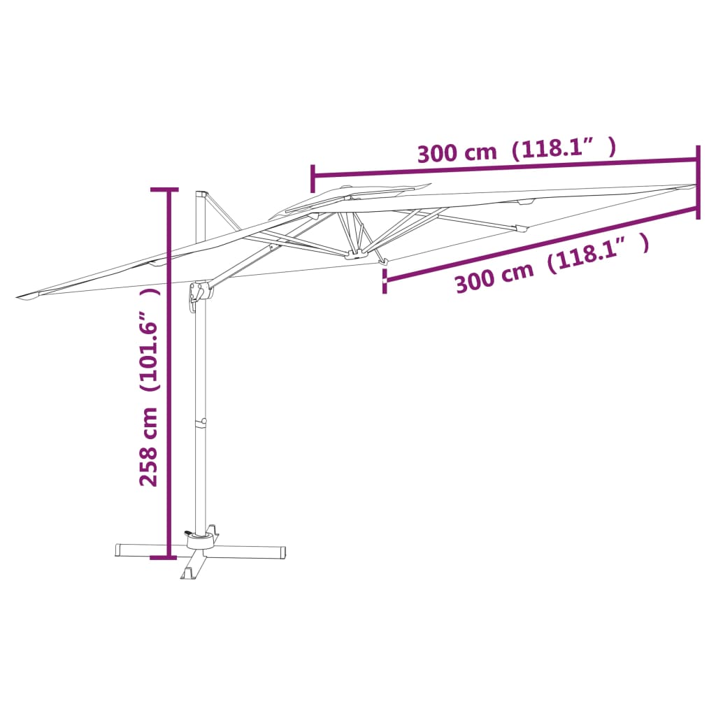 vidaXL Dvojitý konzolový dáždnik antracitový 300x300 cm