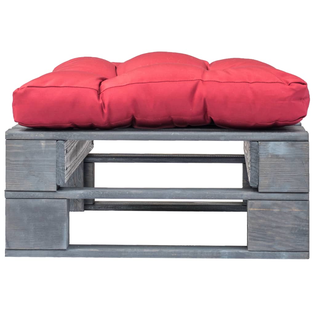 vidaXL Záhradná taburetka z paliet, červená podložka, sivé drevo