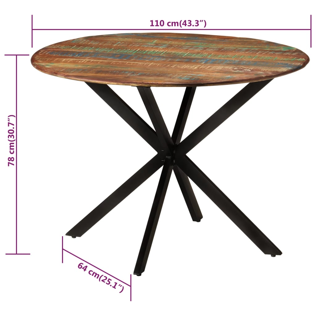vidaXL Jedálenský stôl Ø110x78 masívne recyklované drevo a oceľ