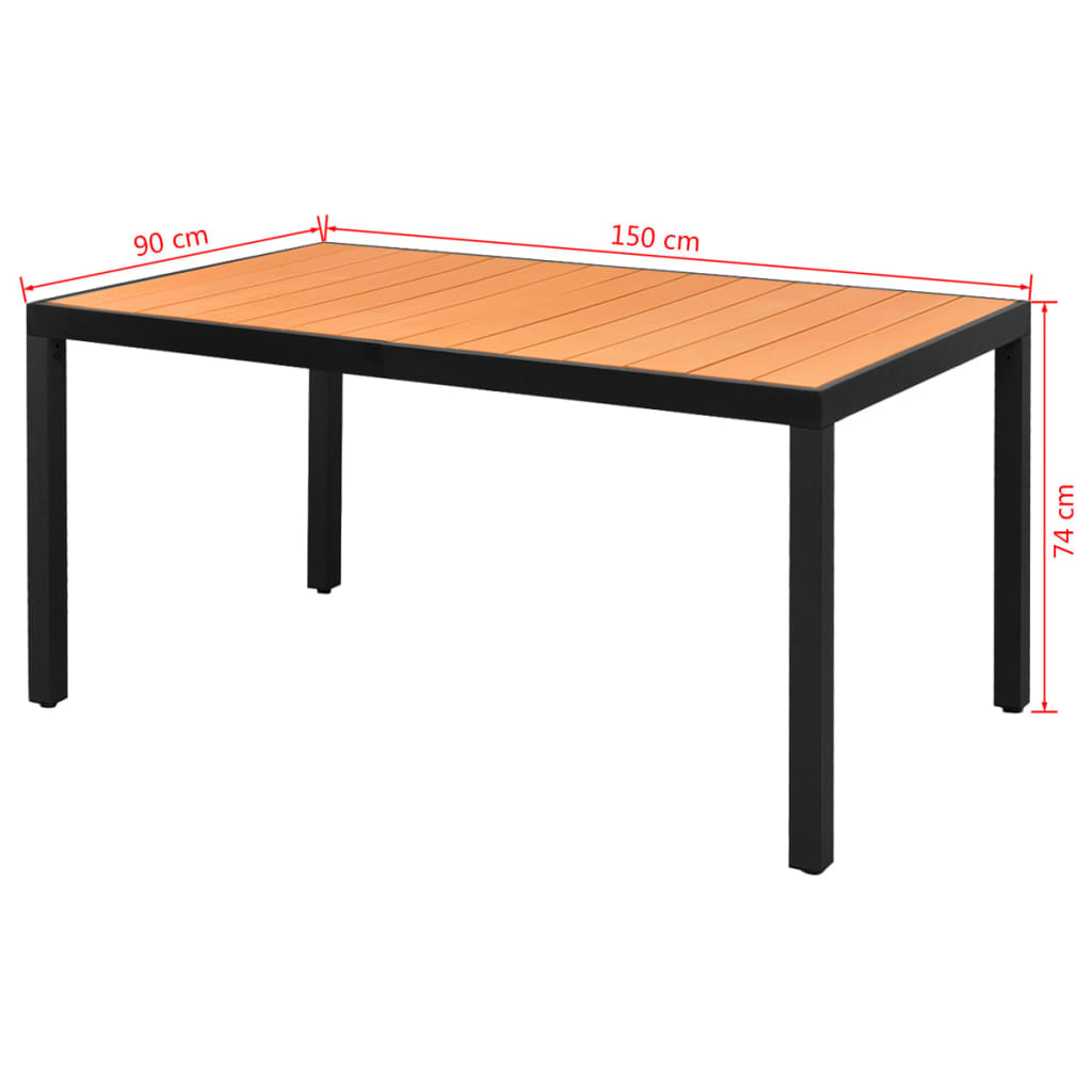 vidaXL Záhradný stôl, hnedý 150x90x74 cm, hliník a WPC