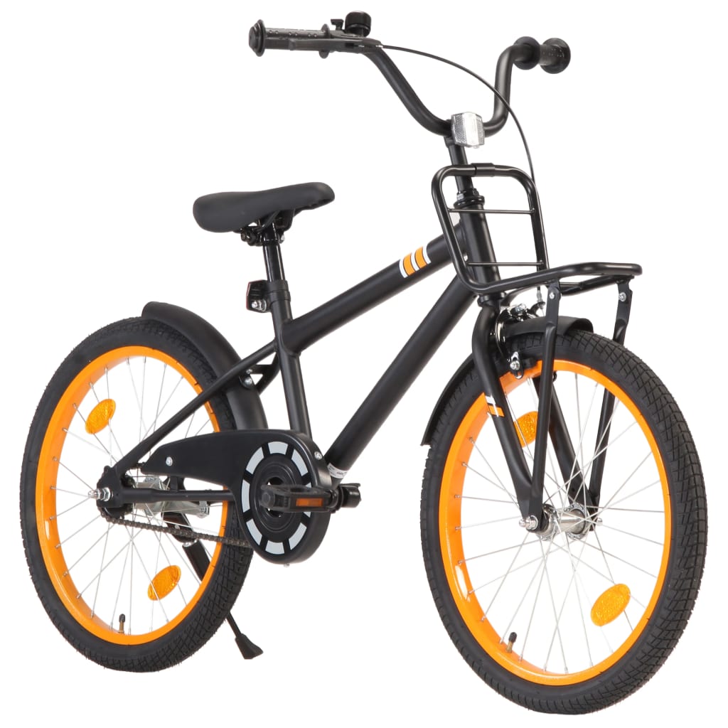 vidaXL Detský bicykel s predným nosičom, 20-palcový, čierno oranžový