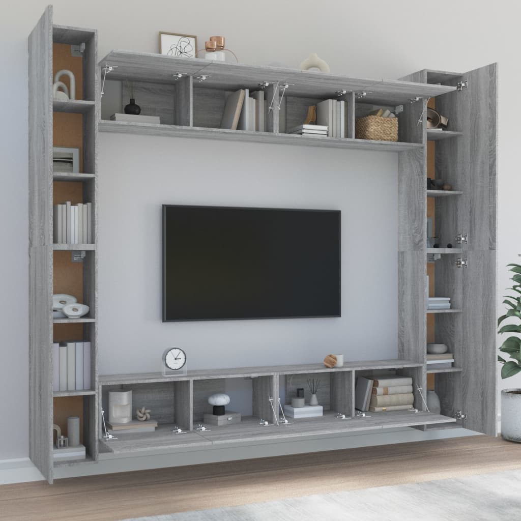 vidaXL 8-dielna súprava TV skriniek sivý dub sonoma spracované drevo