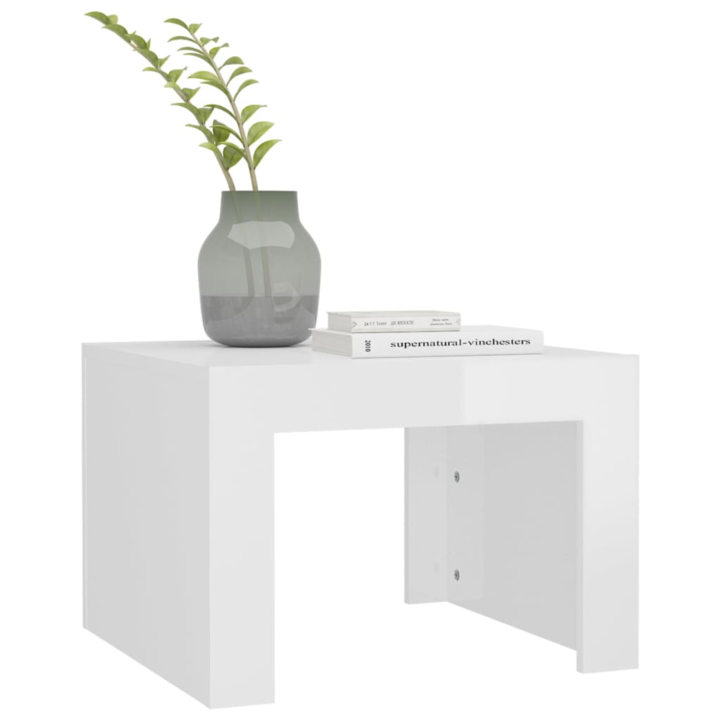 vidaXL Konferenčný stolík lesklý biely 50x50x35 cm drevotrieska