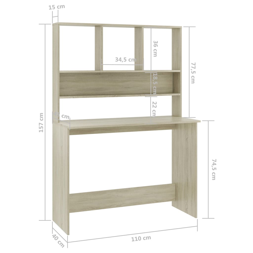 vidaXL Stôl s policami, dub sonoma 110x45x157 cm, kompozitné drevo