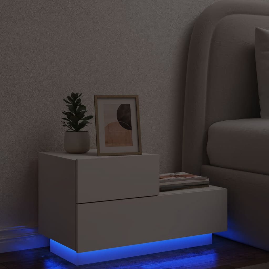 vidaXL Nočný stolík s LED svetlami biely 70x36x40,5 cm