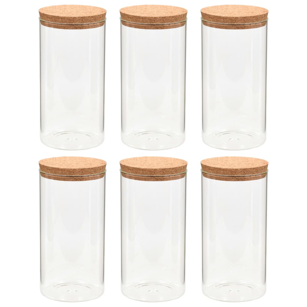 vidaXL Skladovacie sklenené poháre s korkovými viečkami 6 ks 1100 ml