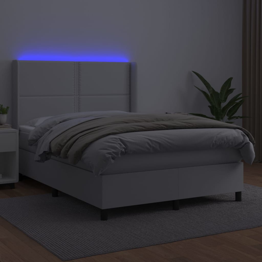 vidaXL Boxspring posteľ s matracom a LED biela 140x190 cm umelá koža