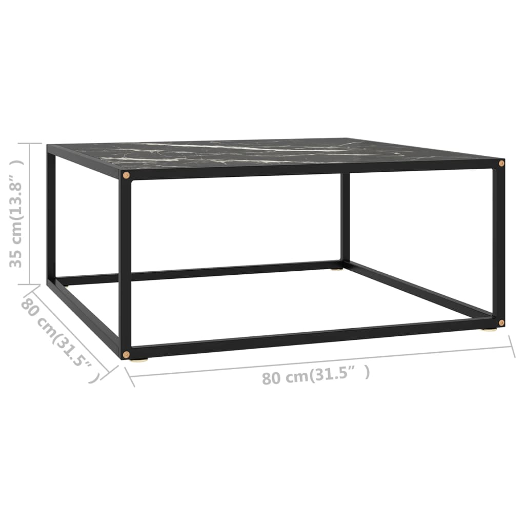 vidaXL Konferenčný stolík, čierny, čierne mramorové sklo 80x80x35 cm