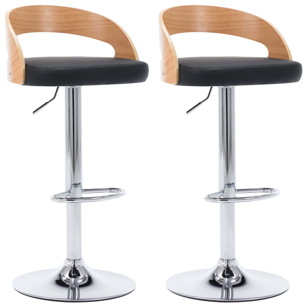 vidaXL Barové stoličky 2 ks, čierne, umelá koža a ohýbané drevo