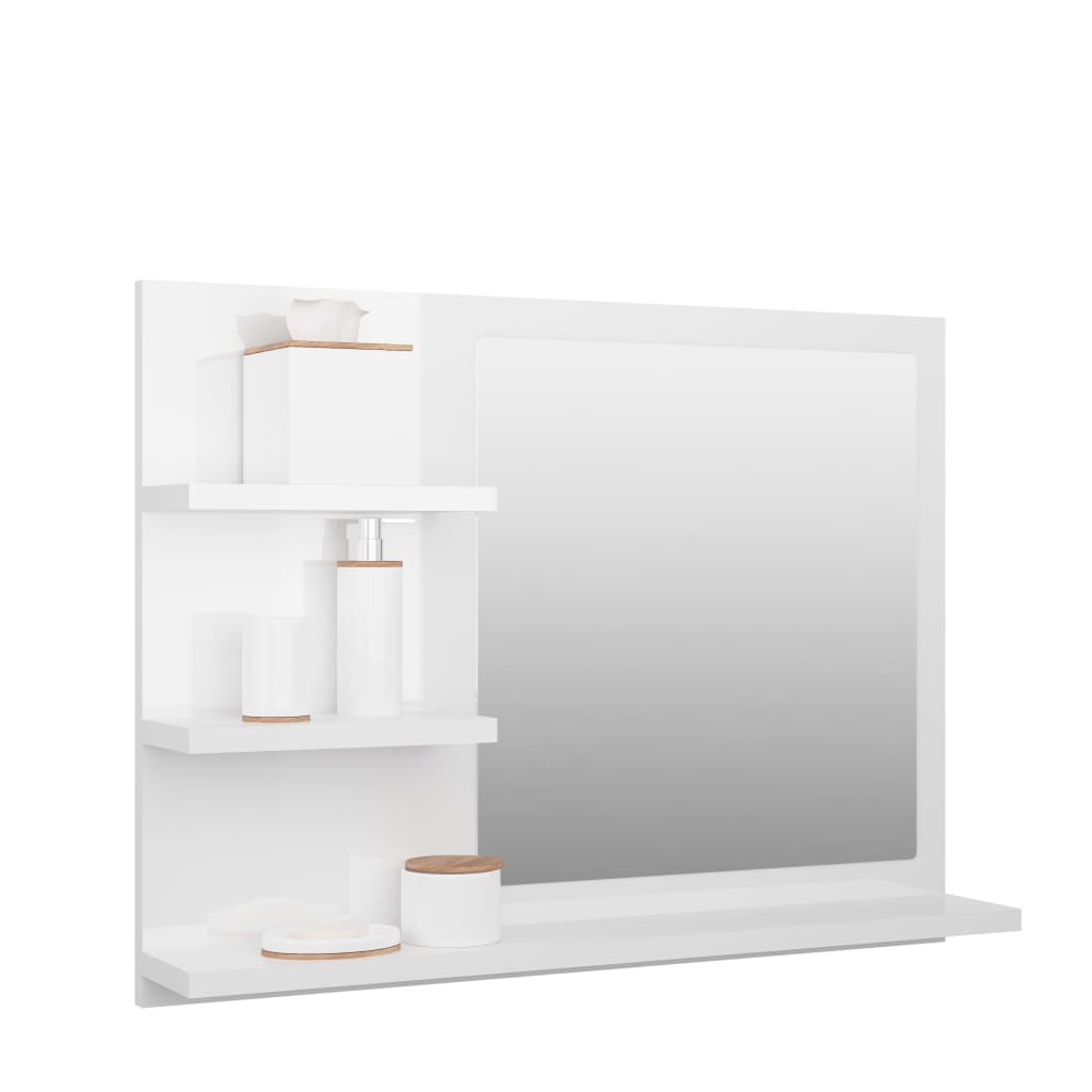 vidaXL Kúpeľňové zrkadlo, lesklé biele 60x10,5x45 cm, kompozitné drevo