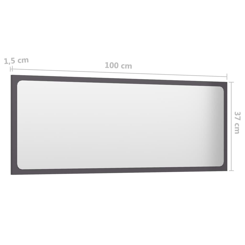 vidaXL Kúpeľňové zrkadlo, lesklé sivé 100x1,5x37 cm, kompozitné drevo