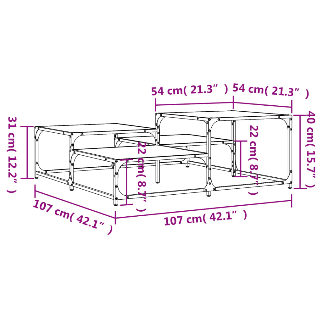 vidaXL Konferenčný stolík dub sonoma 107x107x40 cm kompozitné drevo