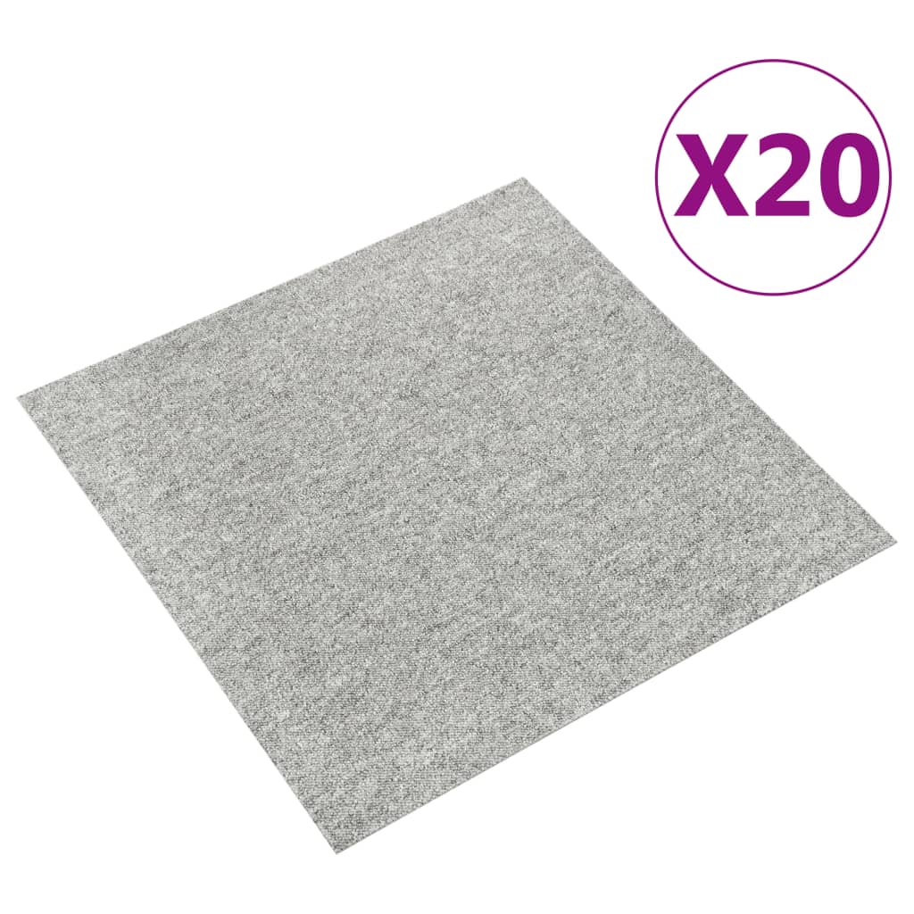 vidaXL Kobercové podlahové dlaždice 20 ks 5 m² 50x50 cm bledosivé