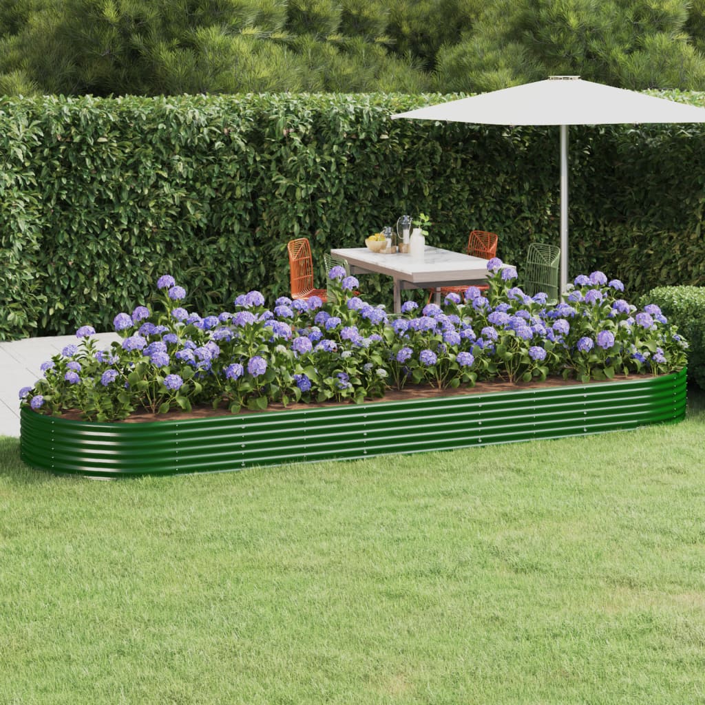 vidaXL Vyvýšený záhradný záhon práškovaná oceľ 450x140x36 cm zelený