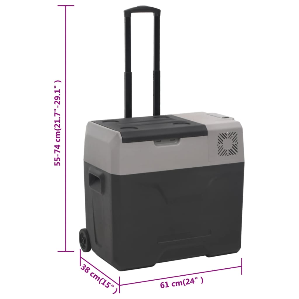vidaXL Chladiaci box s kolieskom a adaptérom čierno-sivý 50 l PP