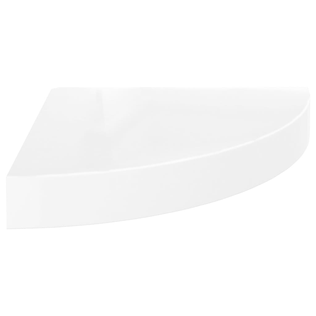 vidaXL Plávajúca rohová polica, lesklá biela 25x25x3,8 cm, MDF