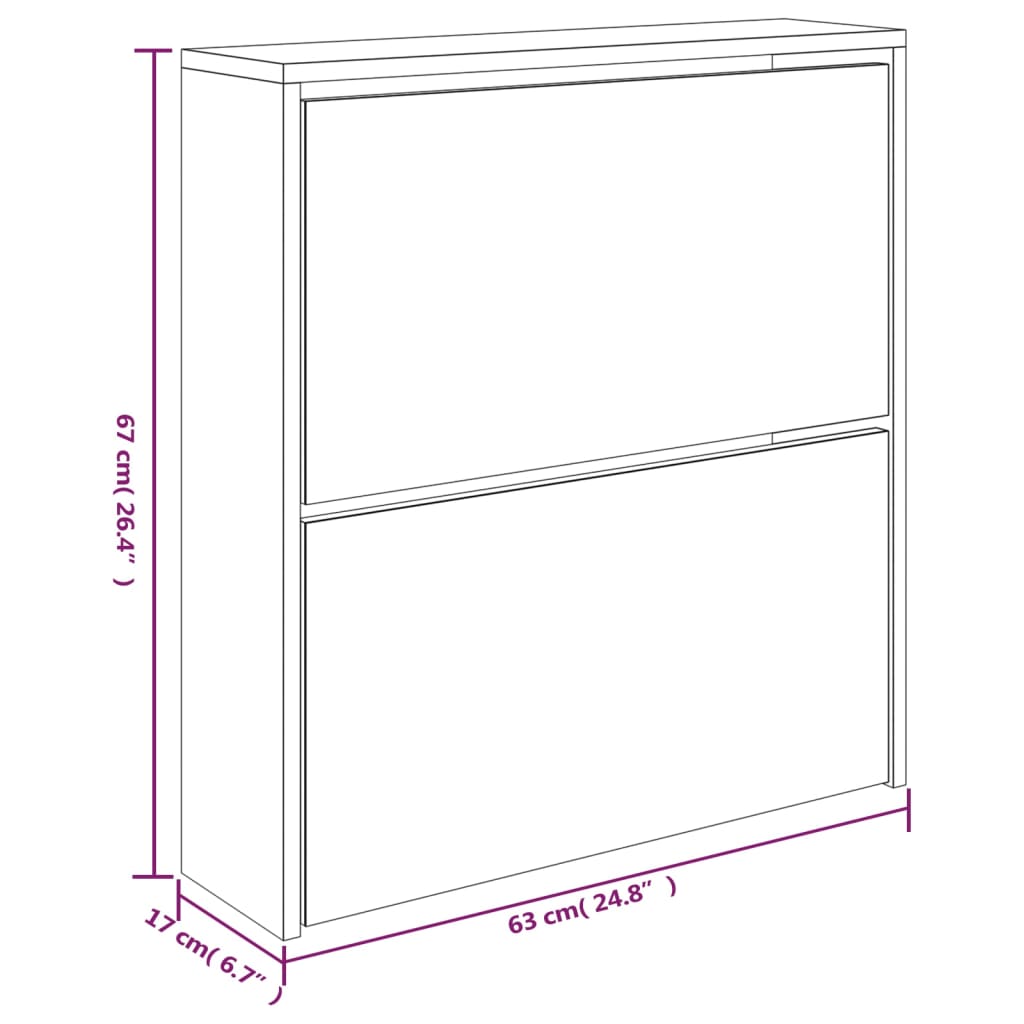 vidaXL Botník so zrkadlom 2-poschodový lesklý biely 63x17x67 cm