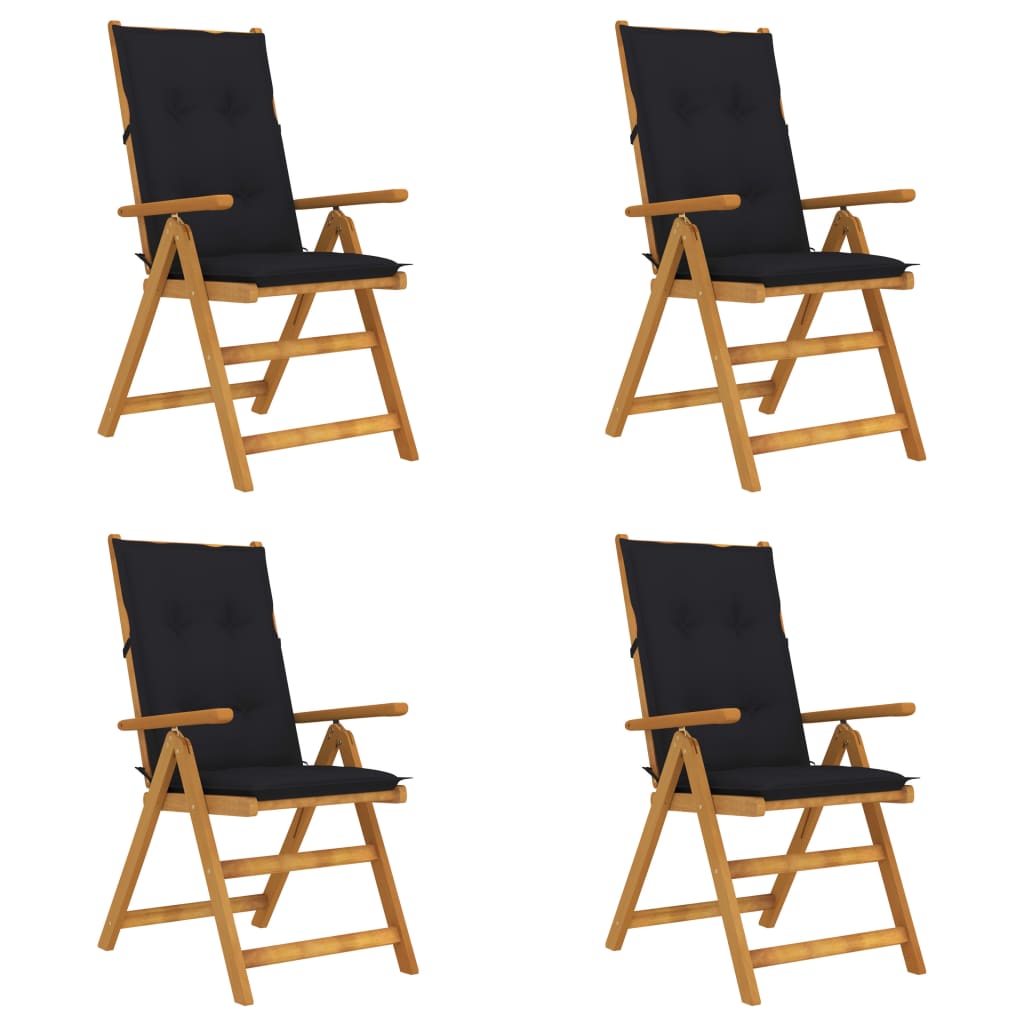 vidaXL Záhradné sklápacie stoličky 4 ks s podložkami akáciový masív