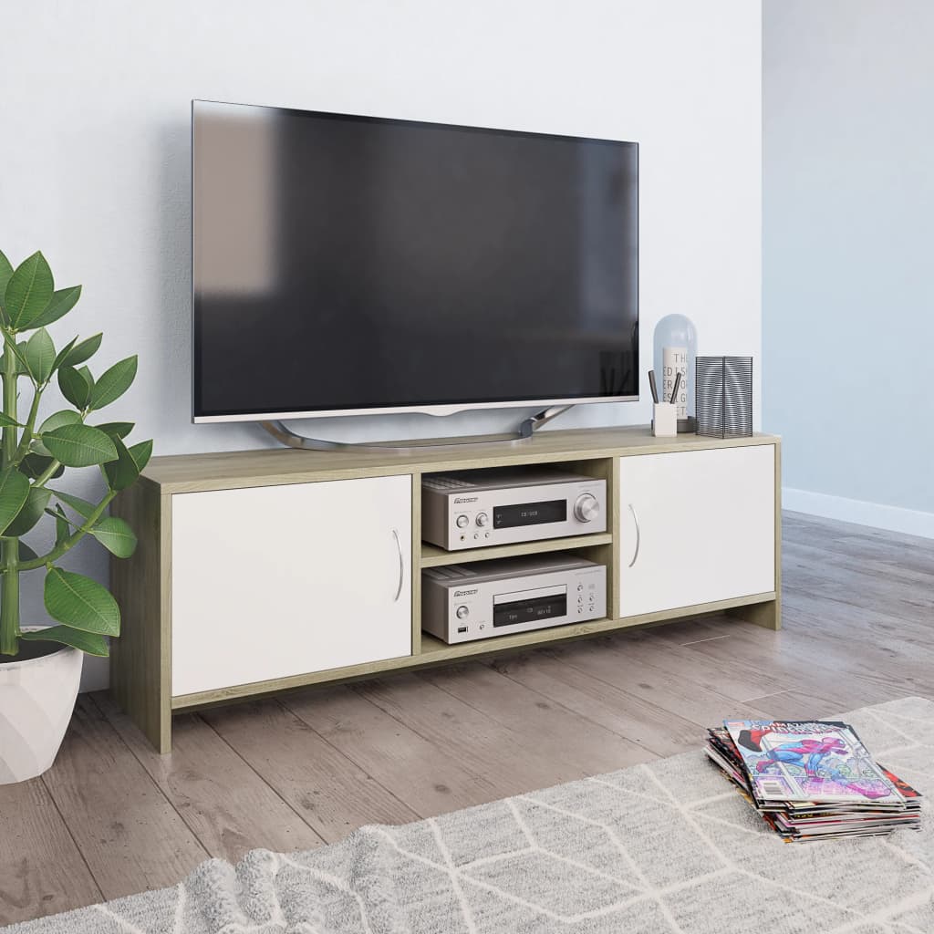vidaXL TV skrinka biela a farba dubu sonoma 120x30x37,5 cm drevotrieska