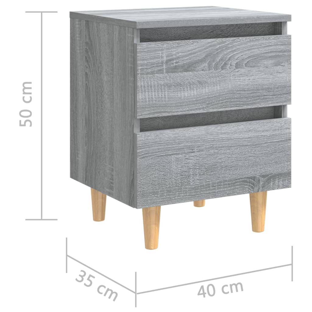 vidaXL Nočné stolíky nohy z masívneho dreva 2ks sivé sonoma 40x35x50cm