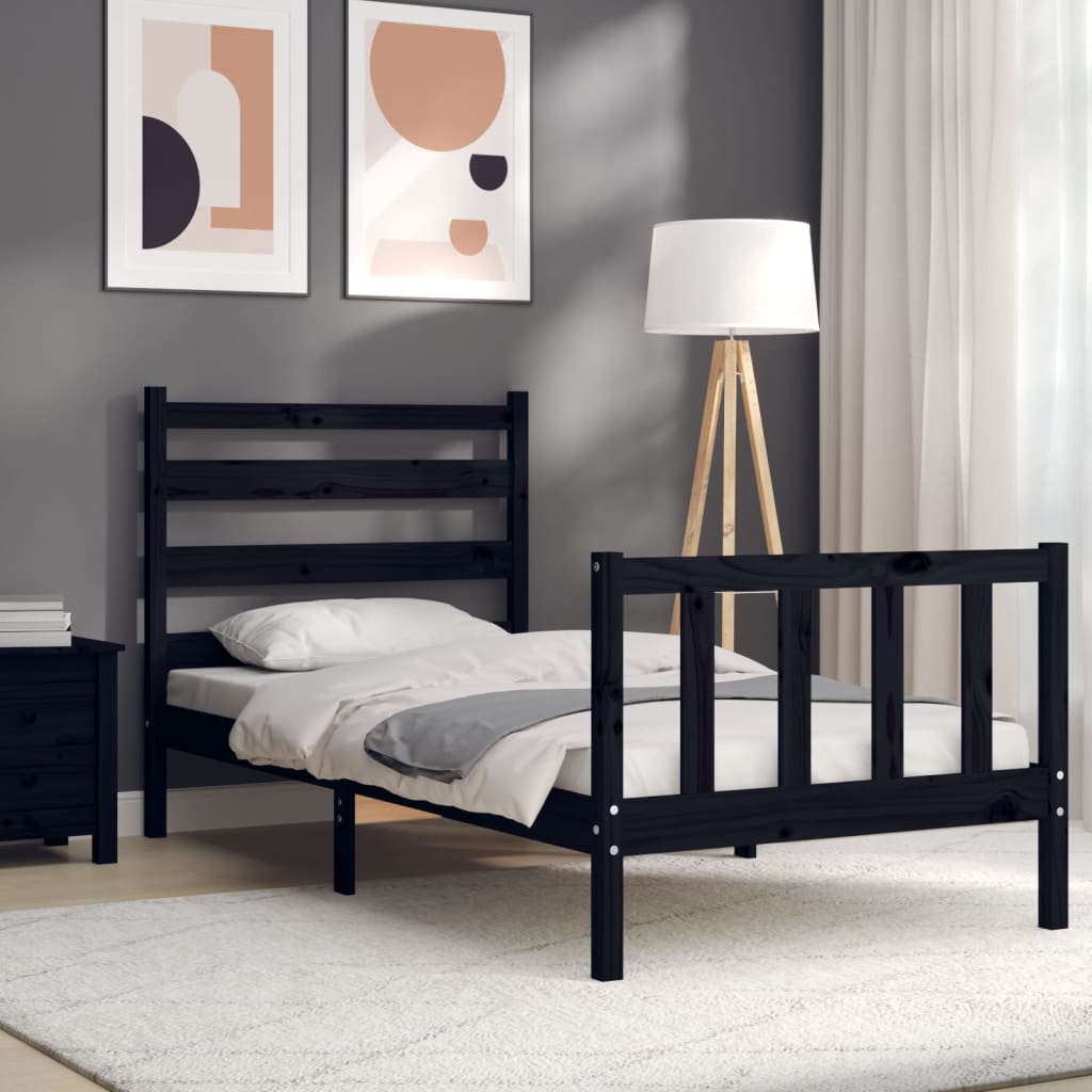 vidaXL Rám postele s čelom čierny 90x190 cm masívne drevo