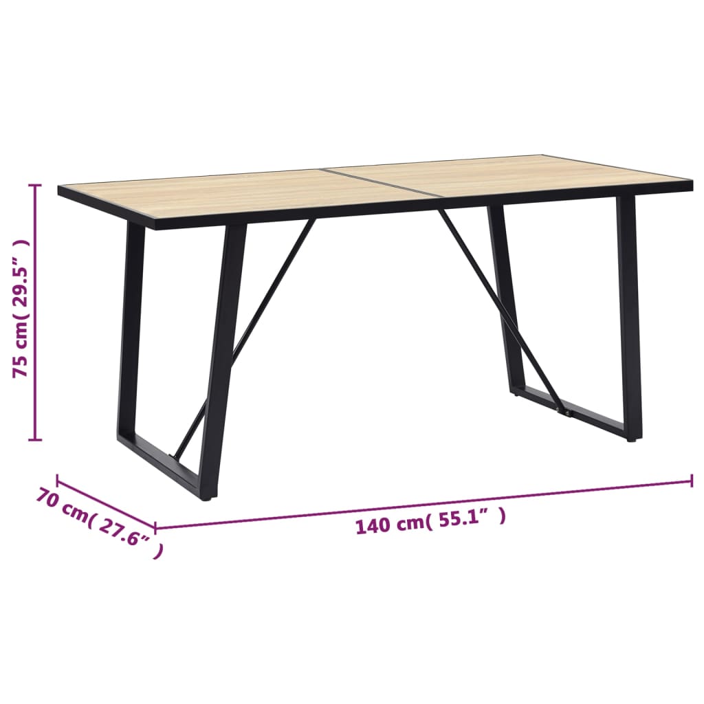 vidaXL Jedálenský stôl, dubová farba 140x70x75 cm, MDF