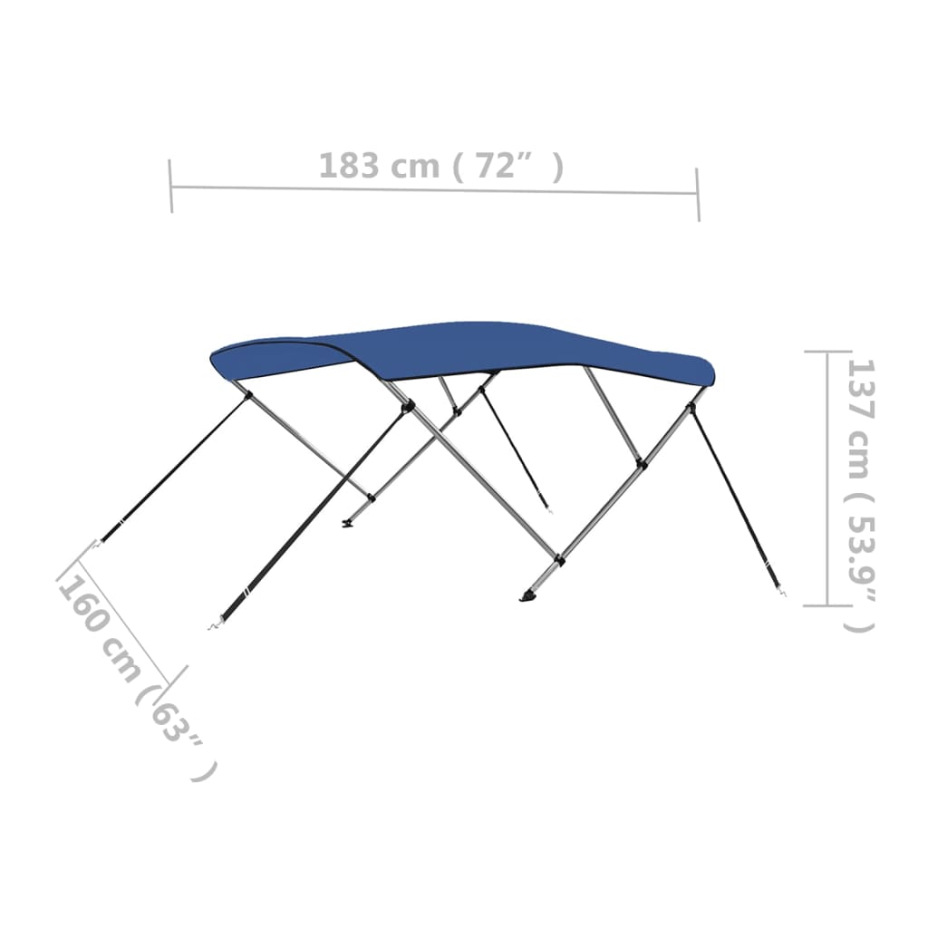 vidaXL Strieška Bimini s 3 oblúkmi, modrá 183x160x137 cm