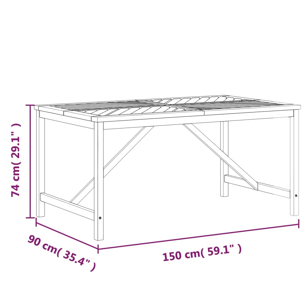 vidaXL Záhradný jedálenský stôl 150x90x74 cm akáciový masív