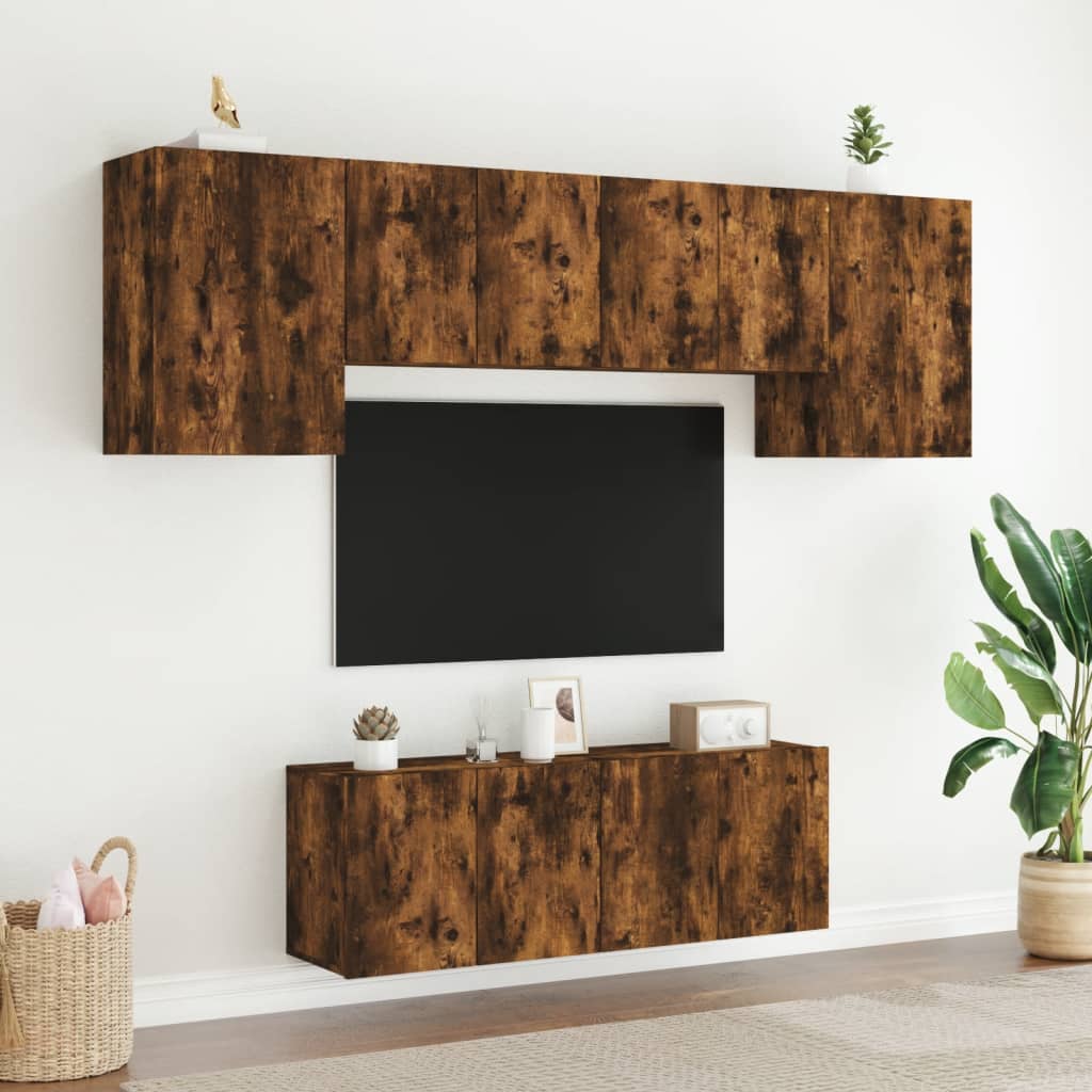 vidaXL 6-dielne TV nástenné skrinky dymový dub kompozitné drevo